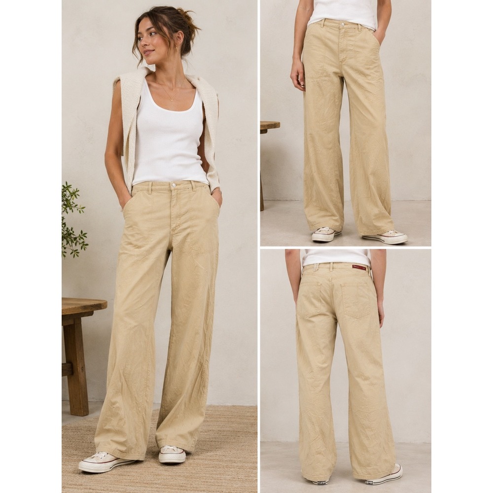 Pilcro Utility Carpenter Pants Womens 30 Tall Tan Wide Leg High Rise Cotton